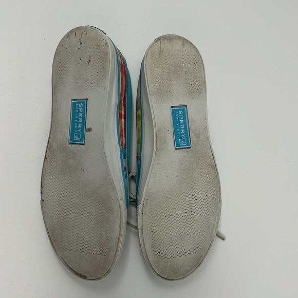 Sperry Women's TopSider Rainbow Plaid Water Turquoise Blue Canvas Boat shoe 6.5 - Picture 8 of 10